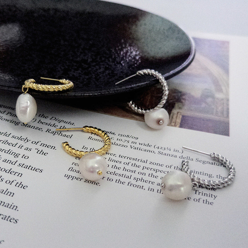 Twist Baroque Pearl Sterling Silver Earring