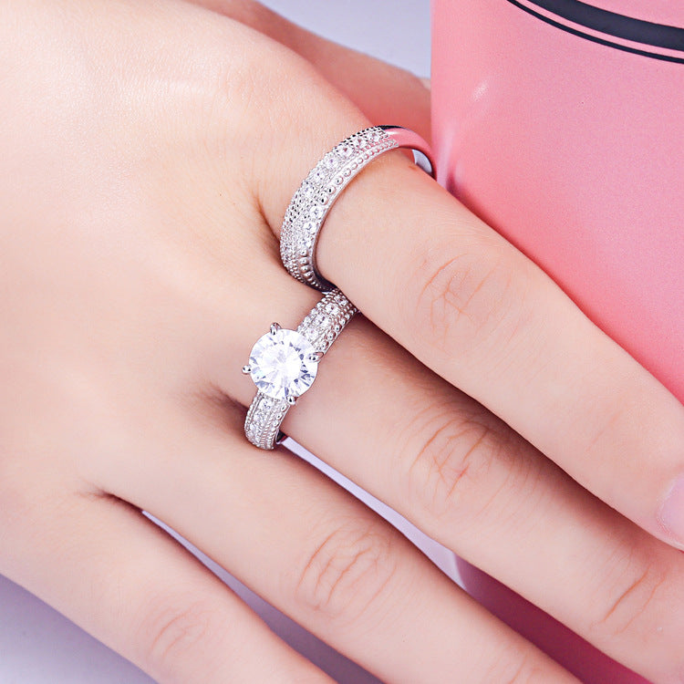 Couple Round Cut Sterling Silver Ring-TL-Juri Elle
