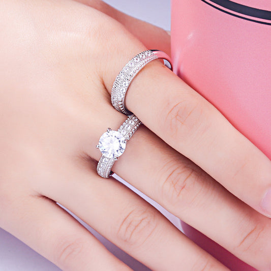 Couple Round Cut Sterling Silver Ring-TL-Juri Elle