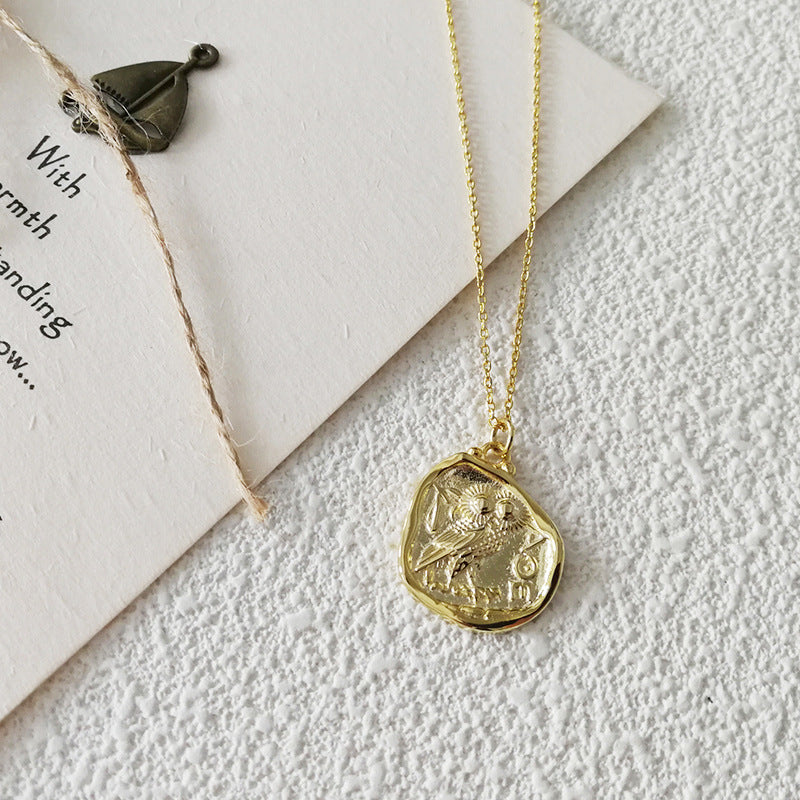 Irregular Owl Sterling Silver Plated Gold Necklace