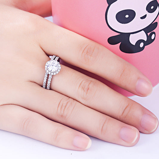 Showy Round Cut Sterling Silver Ring-TL-Juri Elle
