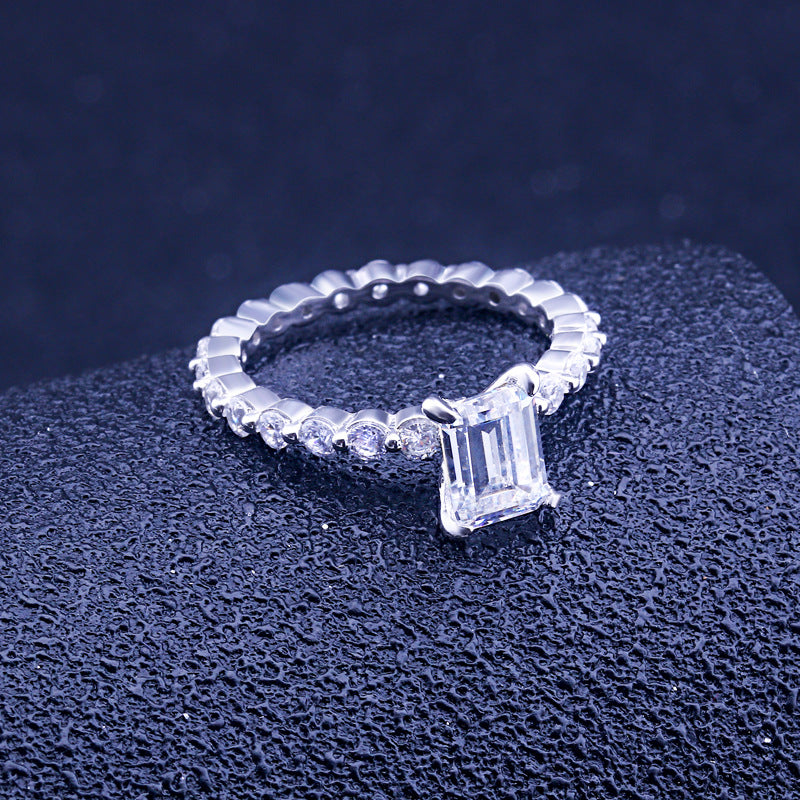 Classy Clear Baguette Cut Sterling Silver Ring-TL-Juri Elle
