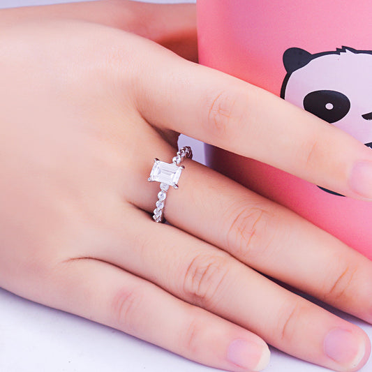 Classy Clear Baguette Cut Sterling Silver Ring-TL-Juri Elle