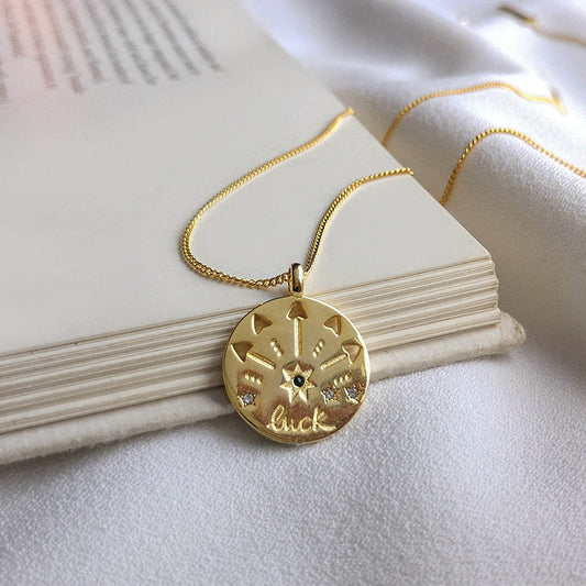 Lucky Hollow Coins Round Cut Sterling Silver Plated Gold Necklace