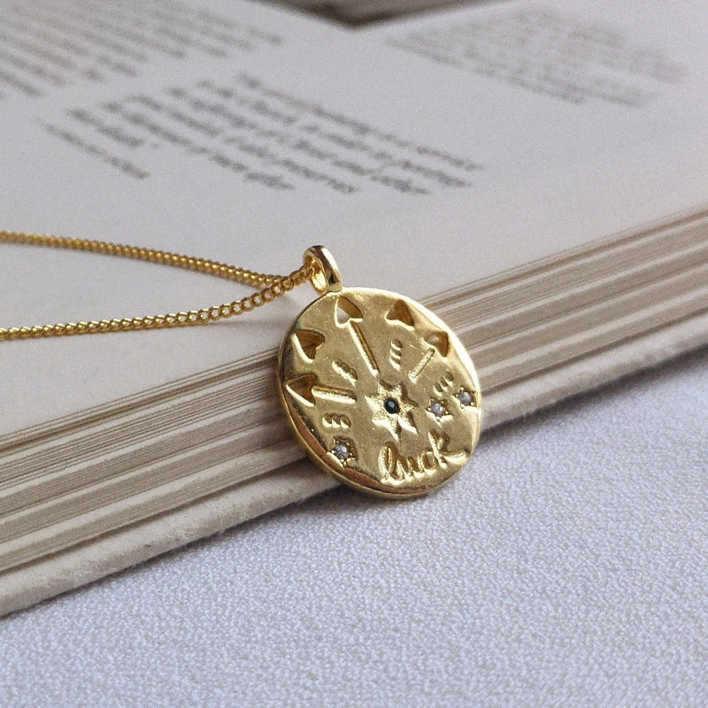 Lucky Hollow Coins Round Cut Sterling Silver Plated Gold Necklace