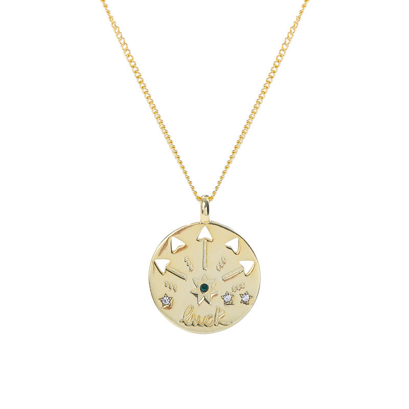 Lucky Hollow Coins Round Cut Sterling Silver Plated Gold Necklace