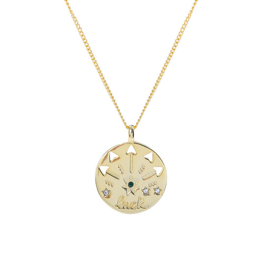 Lucky Hollow Coins Round Cut Sterling Silver Plated Gold Necklace