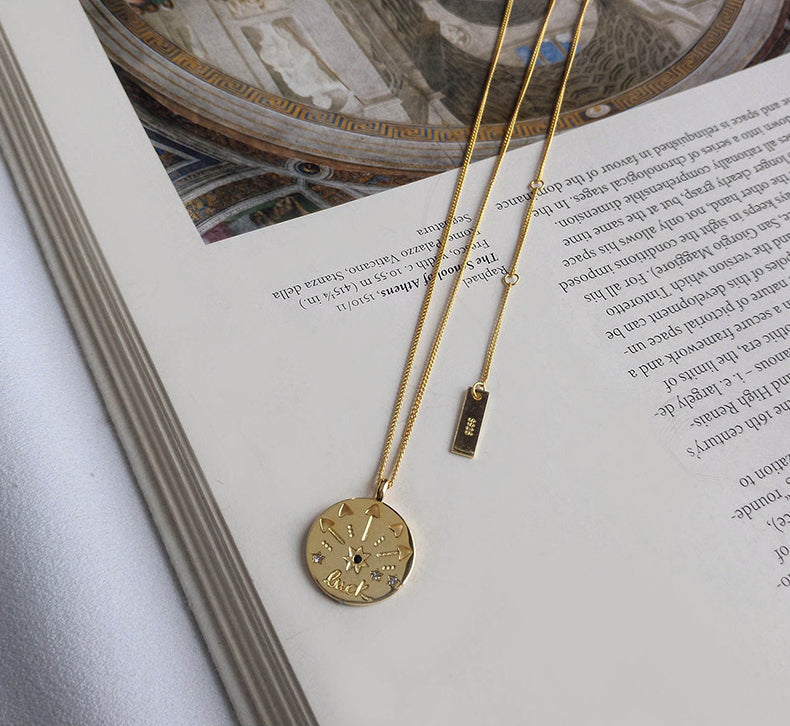 Lucky Hollow Coins Round Cut Sterling Silver Plated Gold Necklace