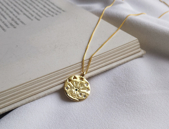 Lucky Hollow Coins Round Cut Sterling Silver Plated Gold Necklace