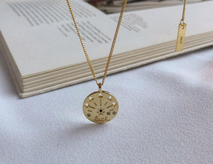 Lucky Hollow Coins Round Cut Sterling Silver Plated Gold Necklace