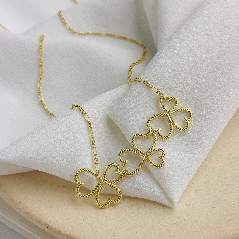 Twist Weaving Shamrock Sterling Silver Plated Gold Necklace