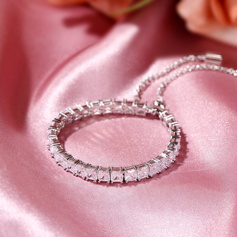 Classic Princess Cut Sterling Silver Bolo Tennis Bracelet-JE-Juri Elle