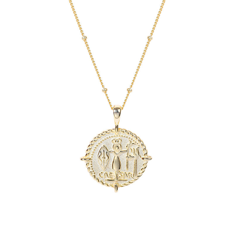 Embossed Coin Sterling Silver Plated Gold Necklace