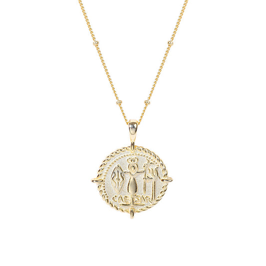 Embossed Coin Sterling Silver Plated Gold Necklace