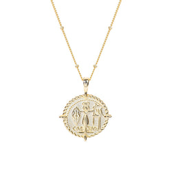 Embossed Coin Sterling Silver Plated Gold Necklace
