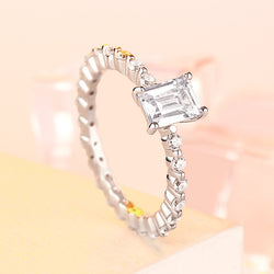 Classy Clear Baguette Cut Sterling Silver Ring-TL-Juri Elle