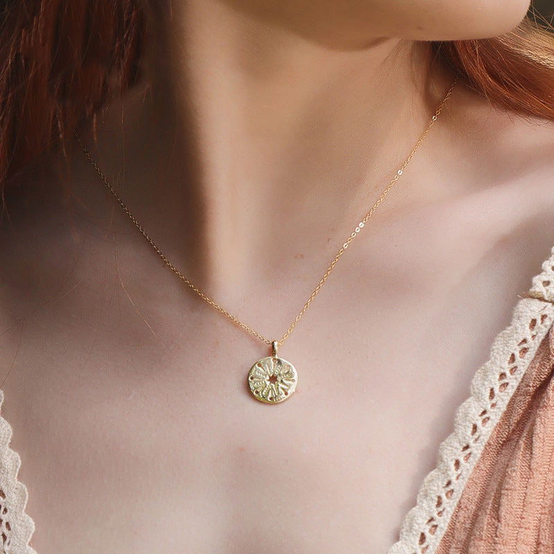Hollow Coin Sterling Silver Plated Gold Necklace