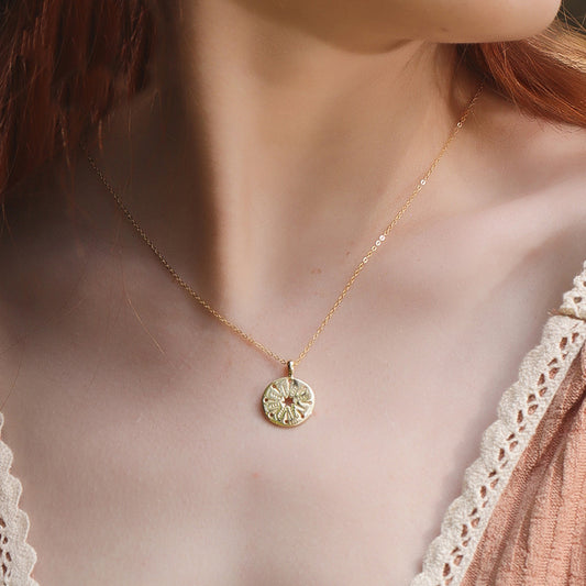 Hollow Coin Sterling Silver Plated Gold Necklace