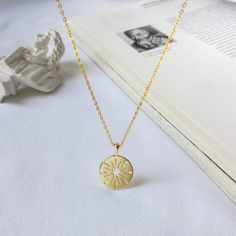 Hollow Coin Sterling Silver Plated Gold Necklace