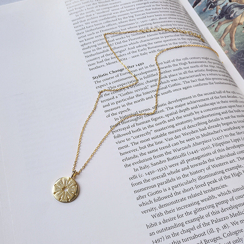 Hollow Coin Sterling Silver Plated Gold Necklace