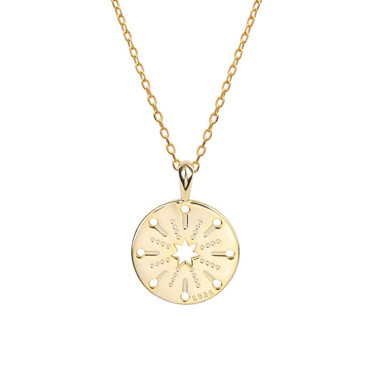 Hollow Coin Sterling Silver Plated Gold Necklace