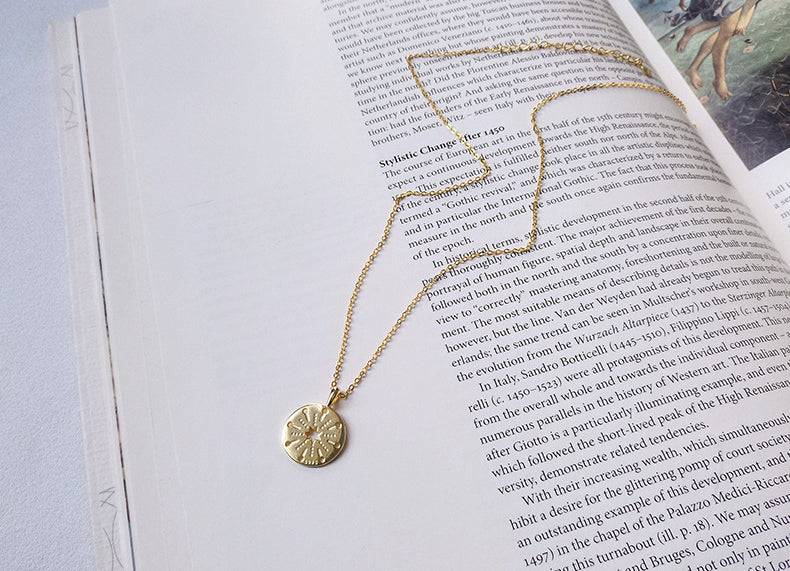 Hollow Coin Sterling Silver Plated Gold Necklace