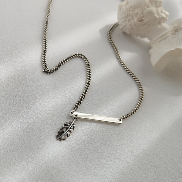 Feather Curb Chain Sterling Silver Necklace
