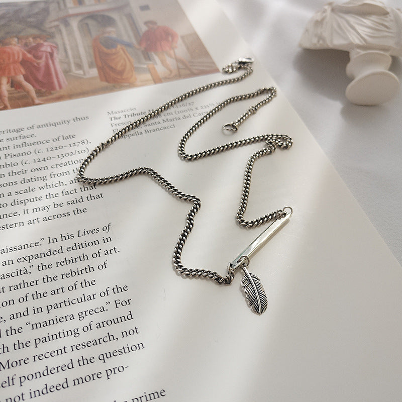 Feather Curb Chain Sterling Silver Necklace