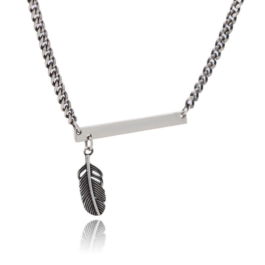 Feather Curb Chain Sterling Silver Necklace