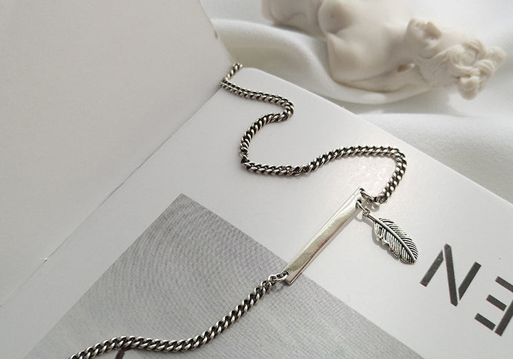 Feather Curb Chain Sterling Silver Necklace