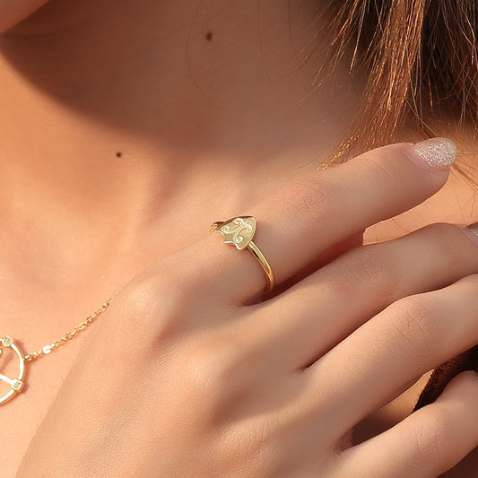 Shield Opening Adjustable Sterling Silver Plated Gold Ring