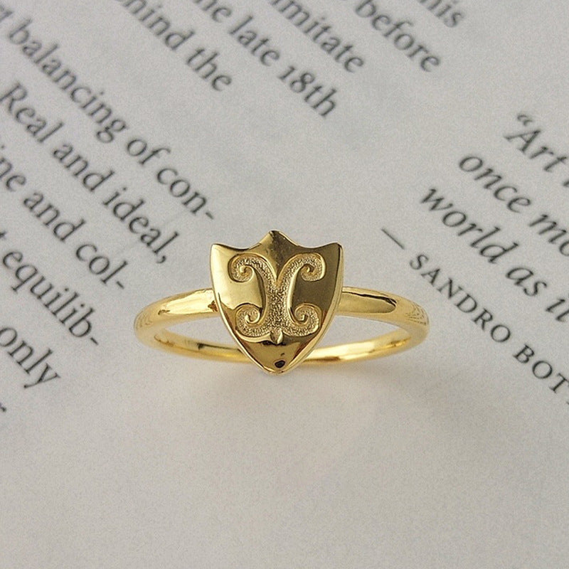 Shield Opening Adjustable Sterling Silver Plated Gold Ring