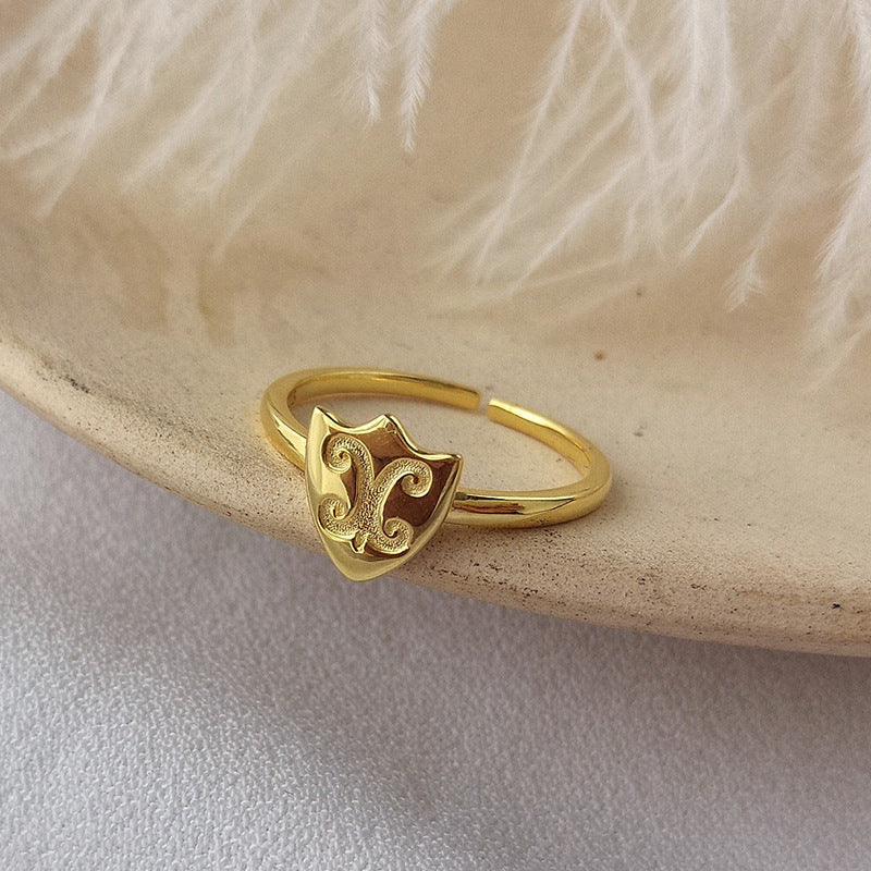 Shield Opening Adjustable Sterling Silver Plated Gold Ring