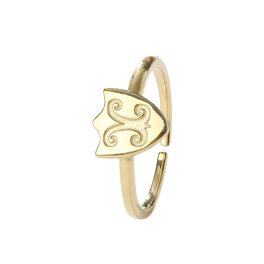 Shield Opening Adjustable Sterling Silver Plated Gold Ring