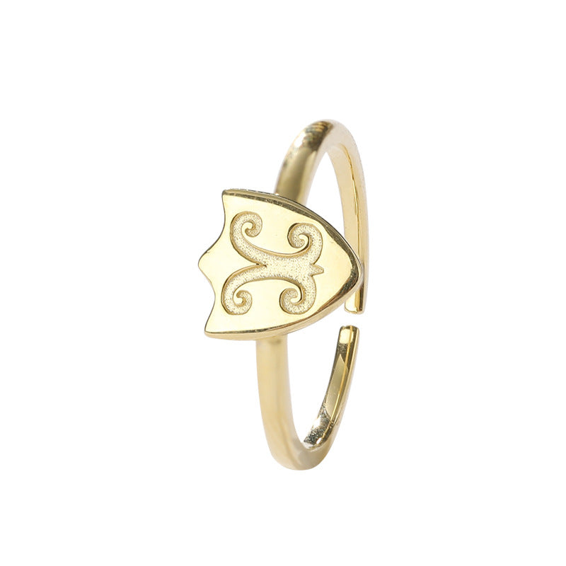 Shield Opening Adjustable Sterling Silver Plated Gold Ring