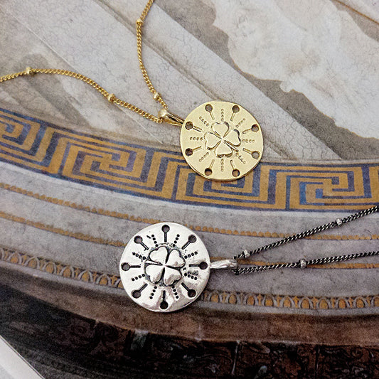 Carved Four-leaf Clover Sterling Silver Necklace