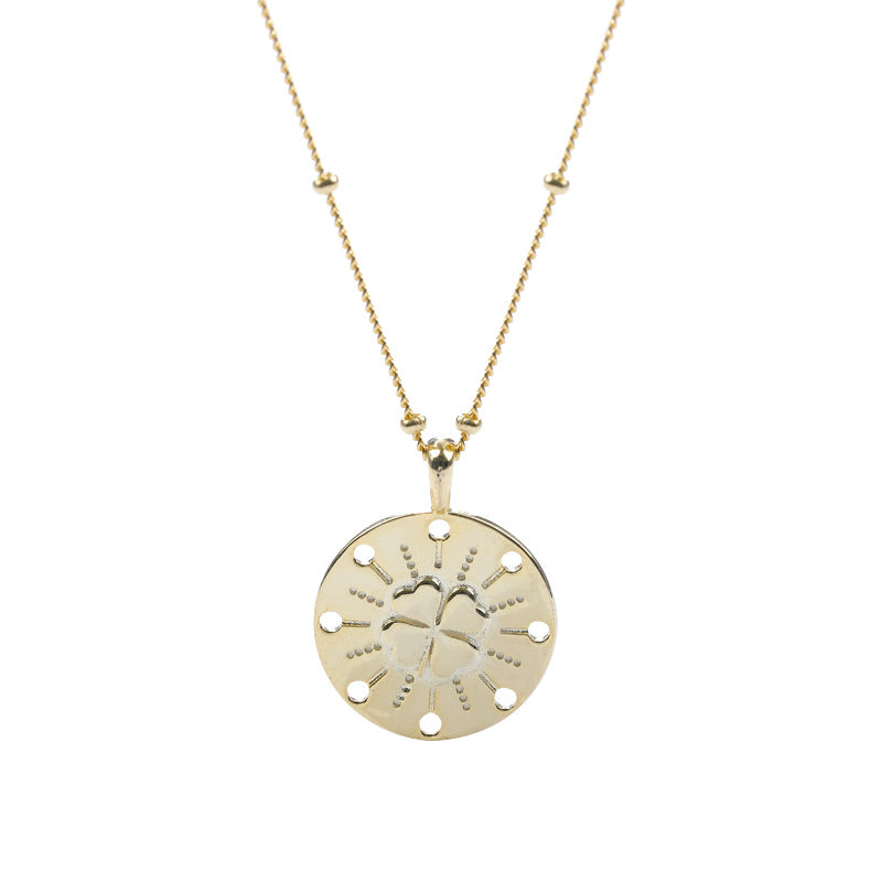 Carved Four-leaf Clover Sterling Silver Necklace