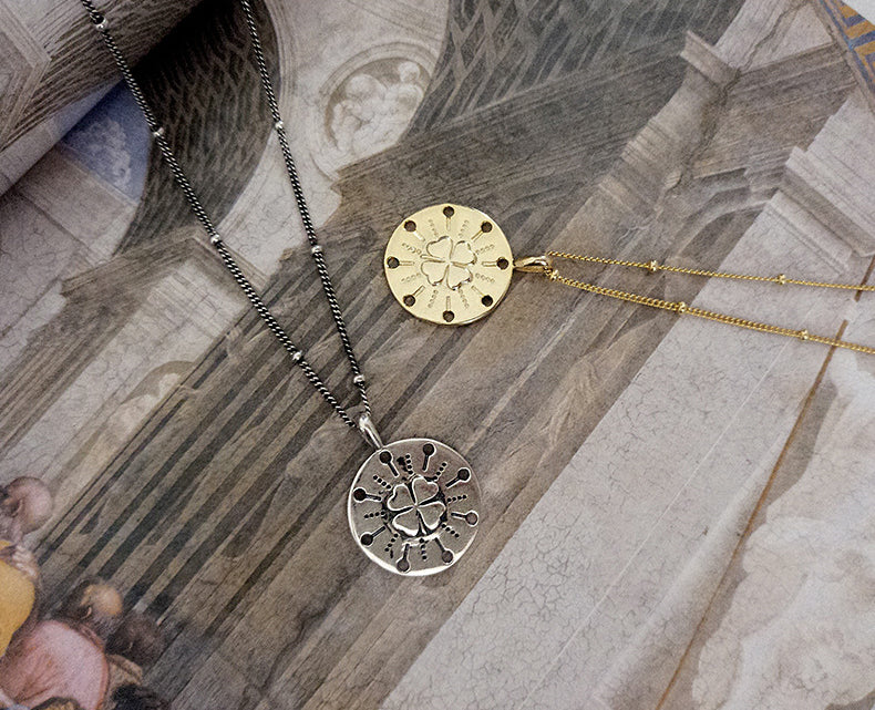 Carved Four-leaf Clover Sterling Silver Necklace
