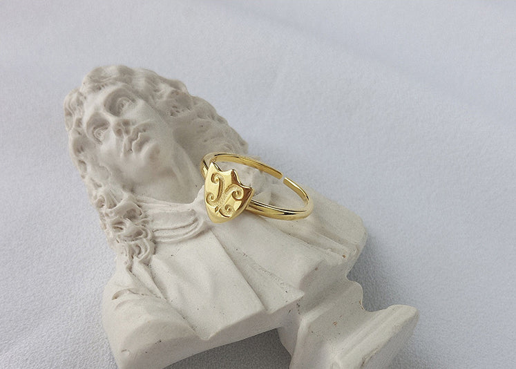 Shield Opening Adjustable Sterling Silver Plated Gold Ring