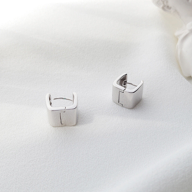 Polishing Square Sterling Silver Plated Platinum Earring