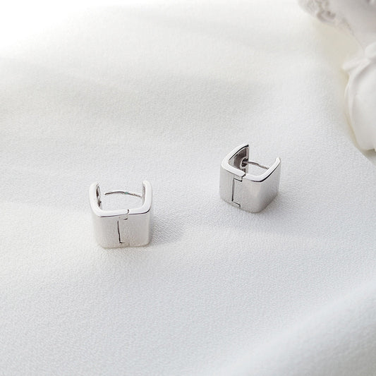 Polishing Square Sterling Silver Plated Platinum Earring