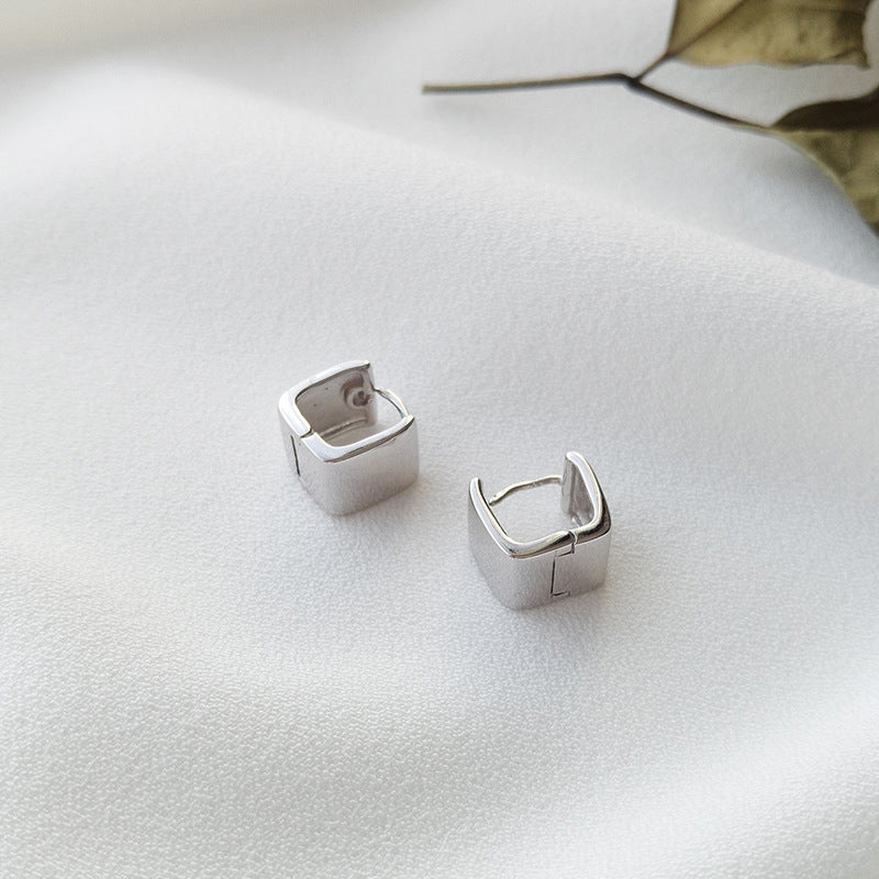 Polishing Square Sterling Silver Plated Platinum Earring