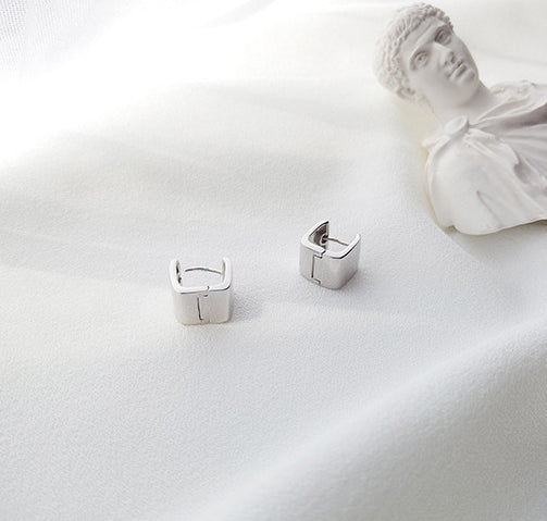 Polishing Square Sterling Silver Plated Platinum Earring