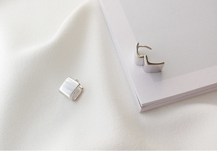 Polishing Square Sterling Silver Plated Platinum Earring