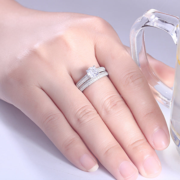 Dreamy Wedding Round Cut Sterling Silver Ring Set-TL-Juri Elle