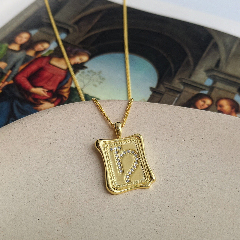 Diamond Inlaid Symbol Round Cut Sterling Silver Plated Gold Necklace