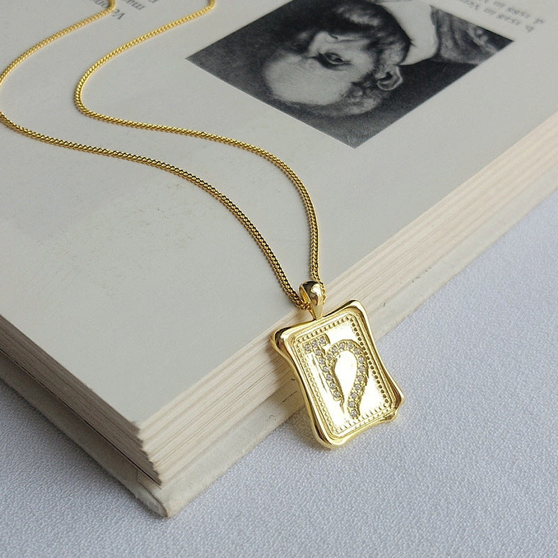 Diamond Inlaid Symbol Round Cut Sterling Silver Plated Gold Necklace