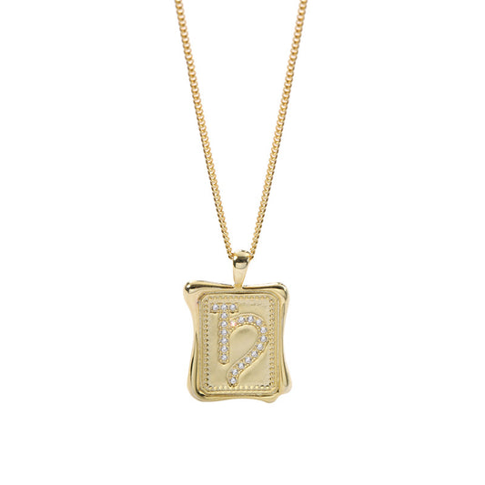 Diamond Inlaid Symbol Round Cut Sterling Silver Plated Gold Necklace