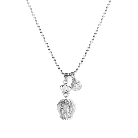 Imperial Crown Bead Round Cut Thai Silver Necklace