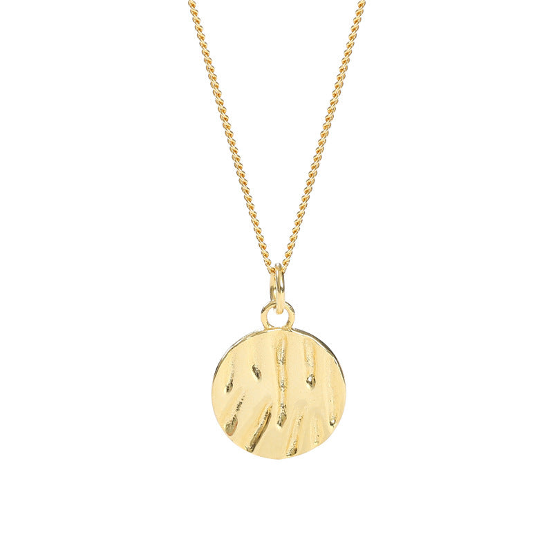 Irregular Engraving Round Card Sterling Silver Necklace